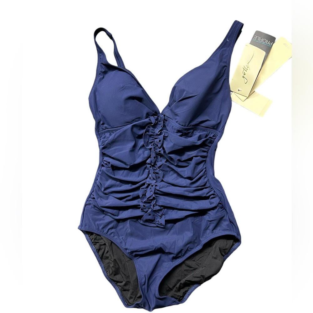 PROFILE BY GOTTEXnavy blue modest size 10 D cup one piece swimsuit NWT